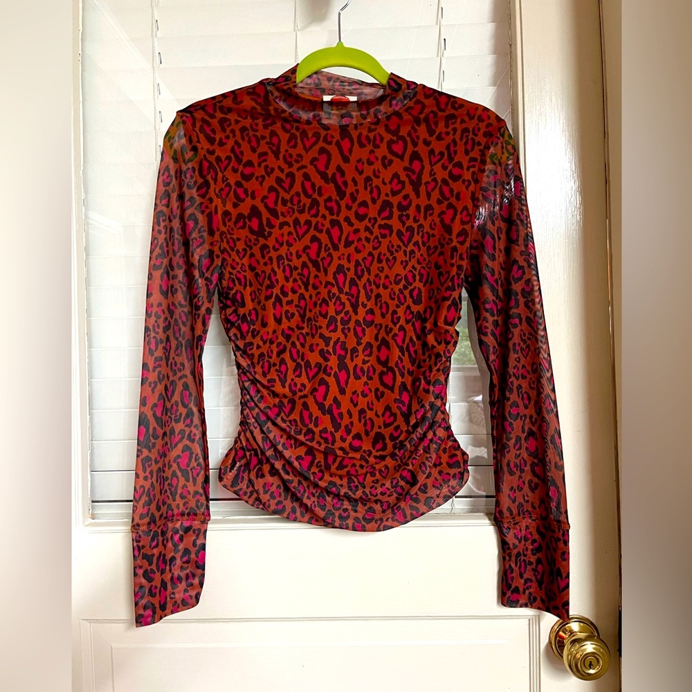 Farm Rio Mesh Leopard Print Shirt Small